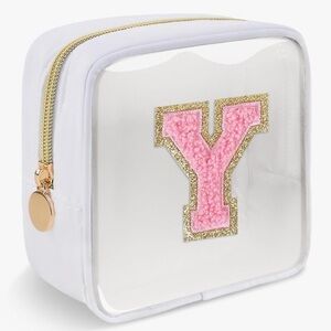 CLEAR Mini Initial “Y” Makeup Bag Preppy Chenille Pouch NEW in Package 💗✨🎀
